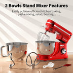 Stand Mixer 4.5L+5L Bowls 8-Speed 1000W Tilt-Head Food