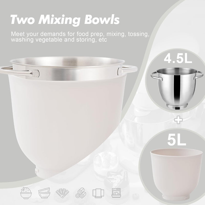 Stand Mixer 4.5L+5L Dual Bowl Food for Home
