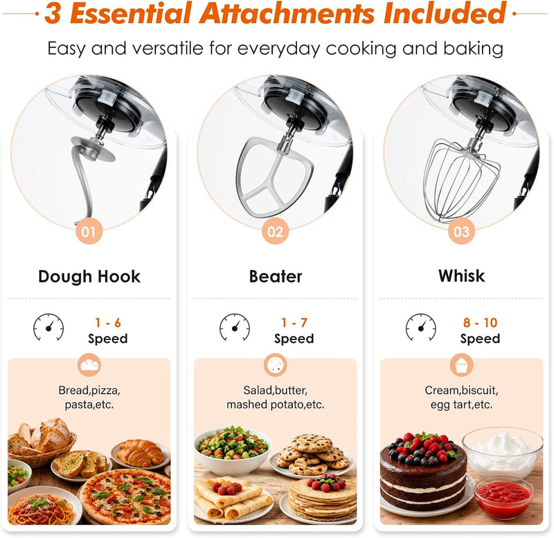 Stand Mixer 4.5L+5L Dual Bowl Food for Home