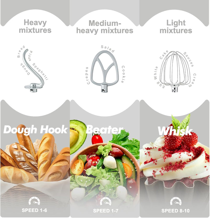 Stand Mixer 4.5L+5L Dual Bowl Food for Home