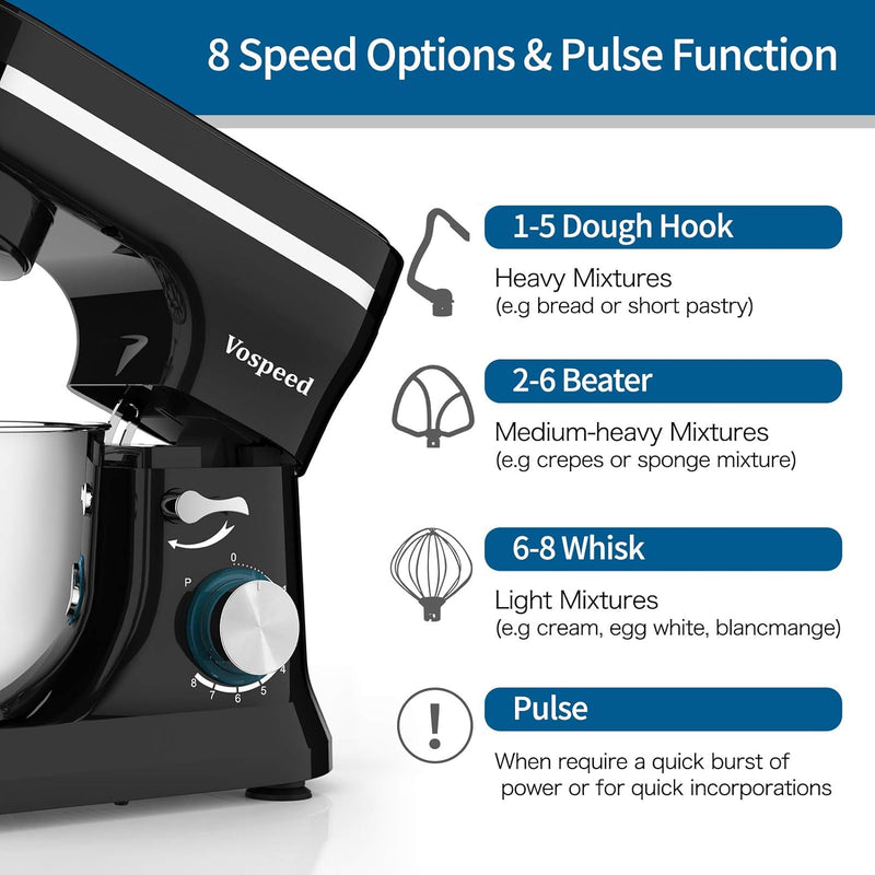 Stand Mixer 5 Quarts 8-Speed 1000W Tilt-Head Food