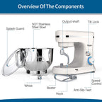 Stand Mixer 5 Quarts 8-Speed 1000W Tilt-Head Food