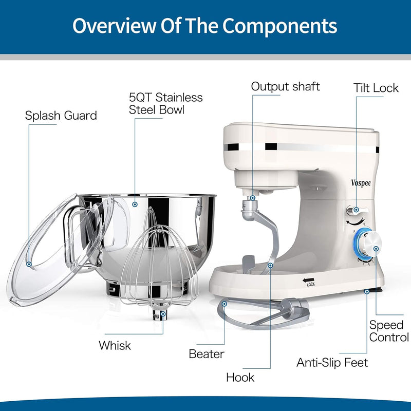Stand Mixer 5 Quarts 8-Speed 1000W Tilt-Head Food
