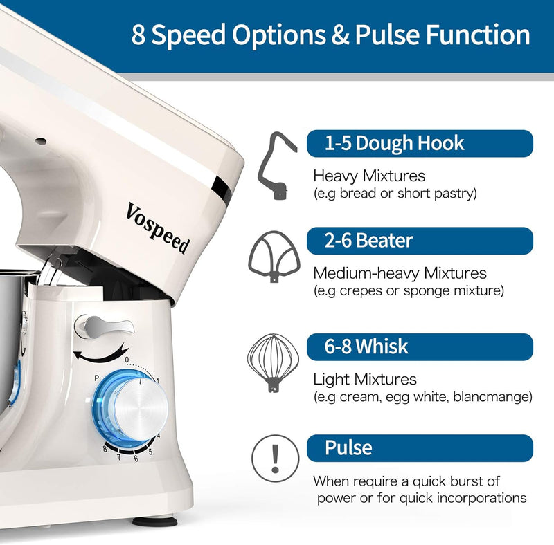 Stand Mixer 5 Quarts 8-Speed 1000W Tilt-Head Food