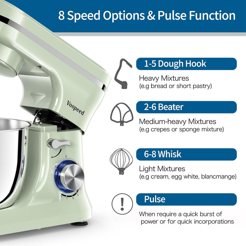Stand Mixer 5 Quarts 8-Speed 1000W Tilt-Head Food