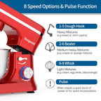 Stand Mixer 5 Quarts 8-Speed 1000W Tilt-Head Food