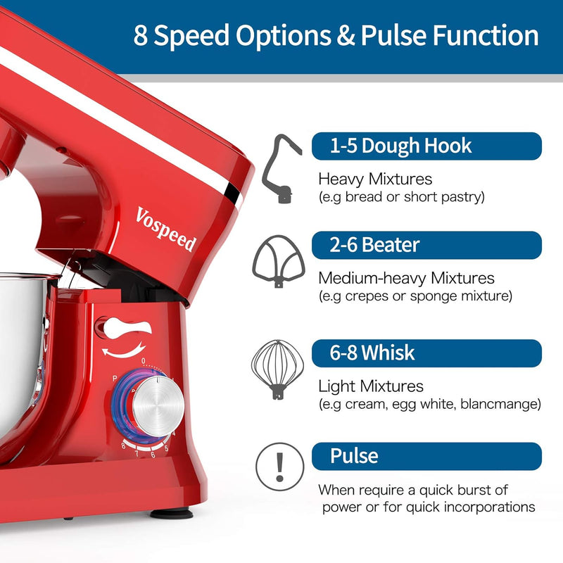 Stand Mixer 5 Quarts 8-Speed 1000W Tilt-Head Food