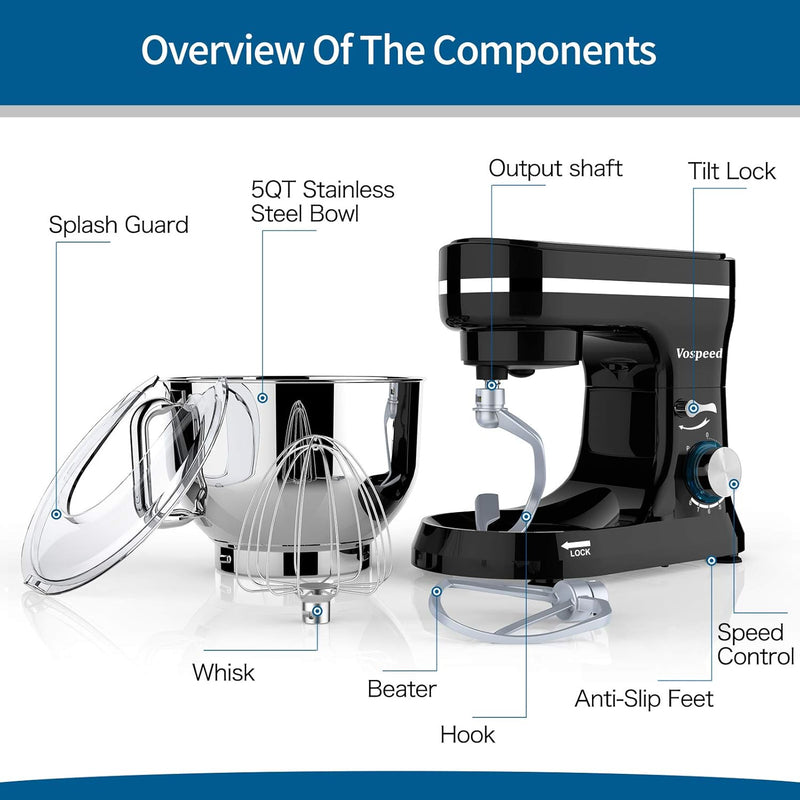 Stand Mixer 5 Quarts 8-Speed 1000W Tilt-Head Food