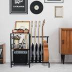 Stand Multiple Guitars with Vinyl Record Storage Cabinet