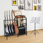 Stand Multiple Guitars with Vinyl Record Storage Cabinet