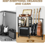 Stand Multiple Guitars with Vinyl Record Storage Cabinet