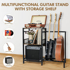 Stand Multiple Guitars with Vinyl Record Storage Cabinet
