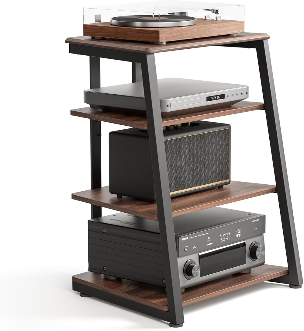 Stand Record Player 4-Tier Wooden Shelves for Av