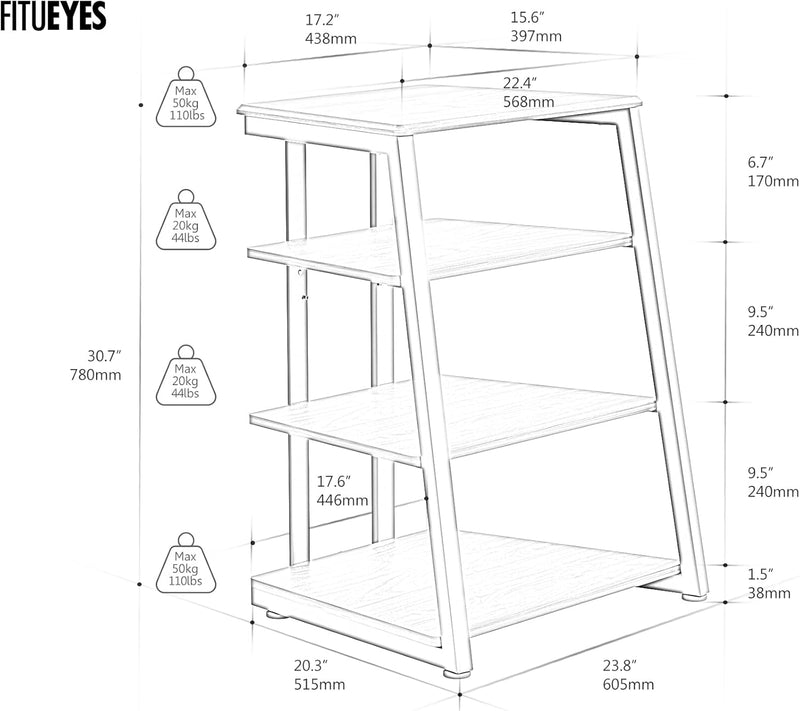 Stand Record Player 4-Tier Wooden Shelves for Av