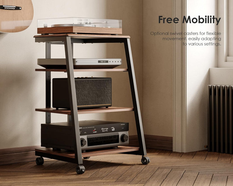 Stand Record Player 4-Tier Wooden Shelves for Av