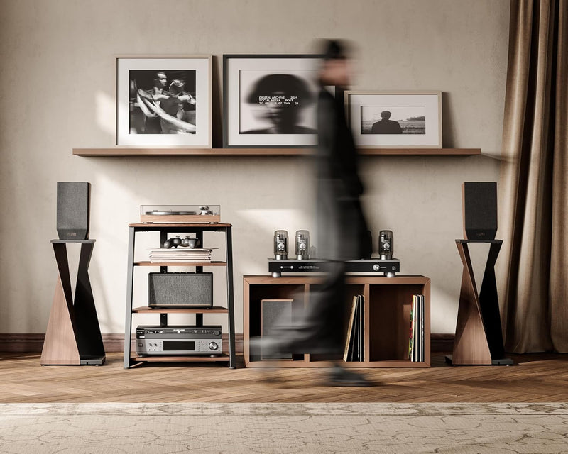 Stand Record Player 4-Tier Wooden Shelves for Av