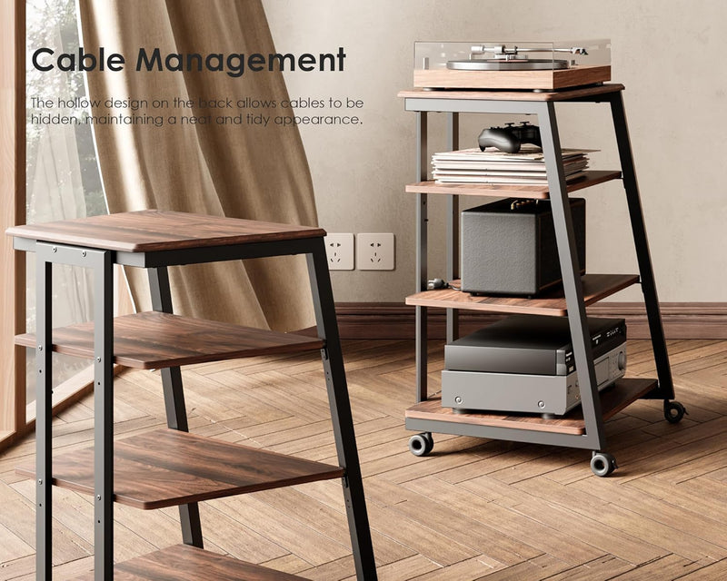 Stand Record Player 4-Tier Wooden Shelves for Av