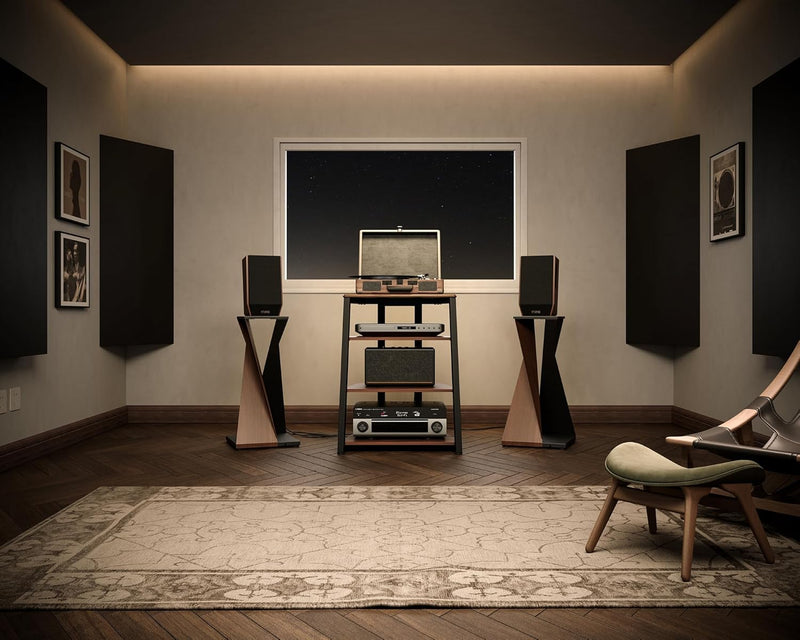 Stand Record Player 4-Tier Wooden Shelves for Av