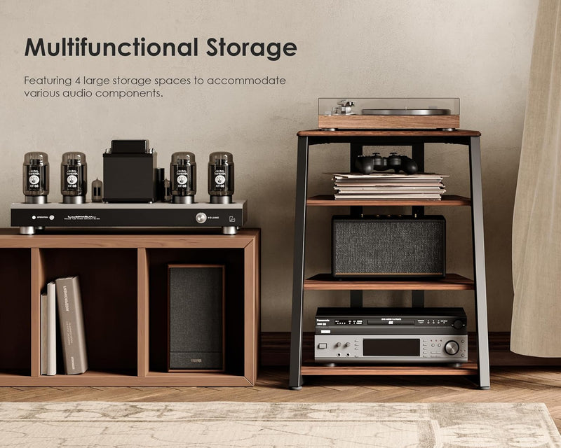 Stand Record Player 4-Tier Wooden Shelves for Av