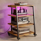 Stand Record Player 4-Tier Wooden Shelves with Power