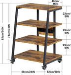 Stand Record Player 4-Tier Wooden Shelves with Power