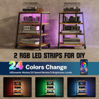 Stand Record Player 4-Tier Wooden Shelves with Power