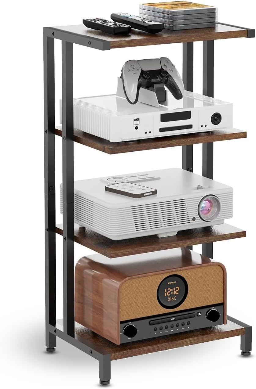 Stand with Storage Shelf 4-Tier Record Player Av