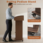 Stand with Wheels Portable Lectern Mobile Wooden Pulpit