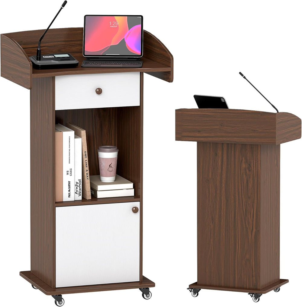 Stand with Wheels Portable Lectern Mobile Wooden Pulpit