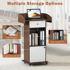 Stand with Wheels Portable Lectern Mobile Wooden Pulpit