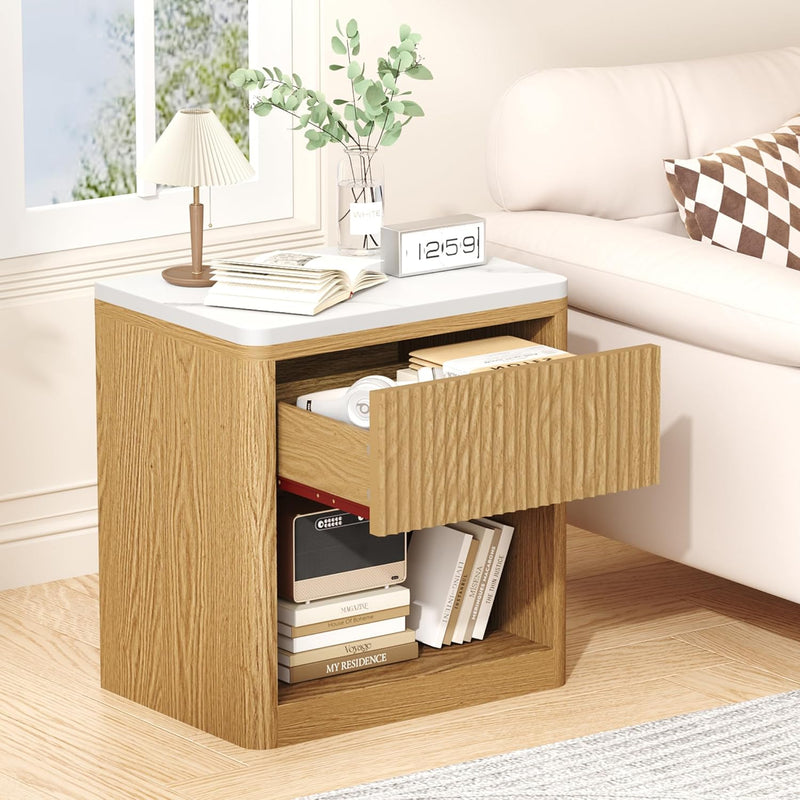 Stand Wood Fluted Nightstand 22" Large Bedside Table