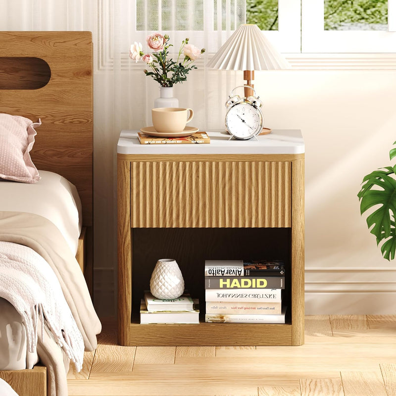 Stand Wood Fluted Nightstand 22" Large Bedside Table