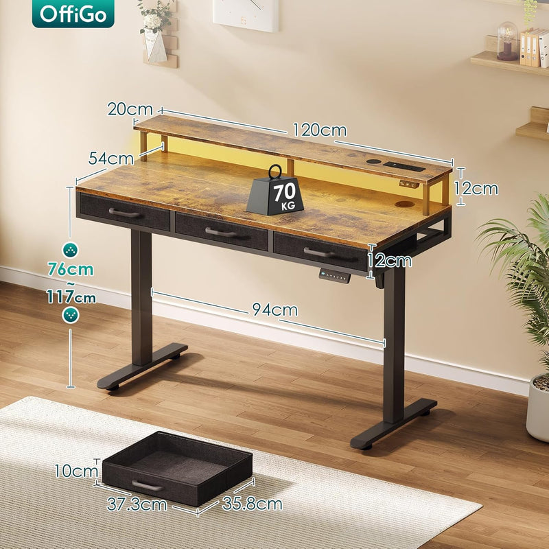 Standing Desk with 3 Storage Drawers 120CM Height