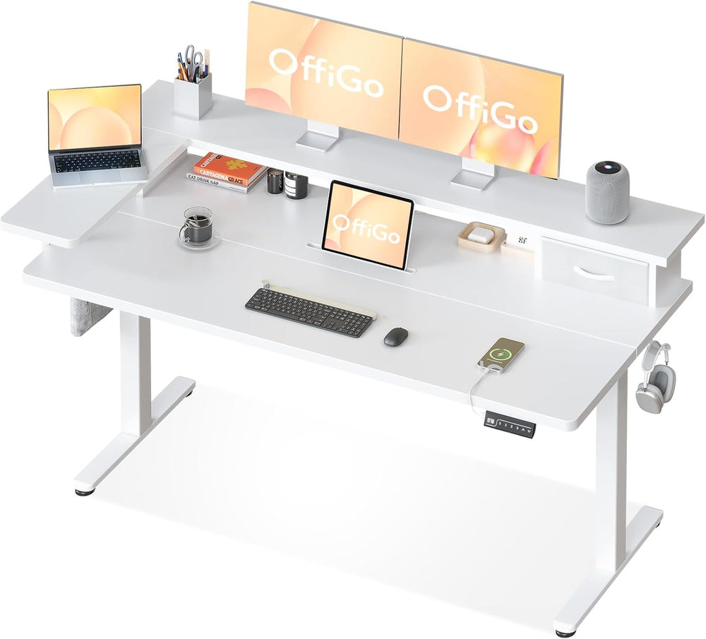 Standing Desk with Drawers Monitor Stand USB Port