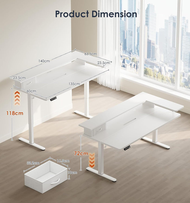Standing Desk with Drawers Monitor Stand USB Port