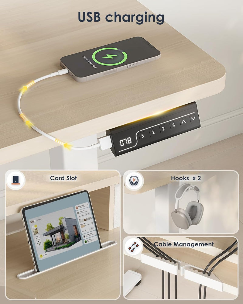 Standing Desk with Drawers Monitor Stand USB Port