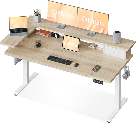 Standing Desk with Drawers Monitor Stand USB Port