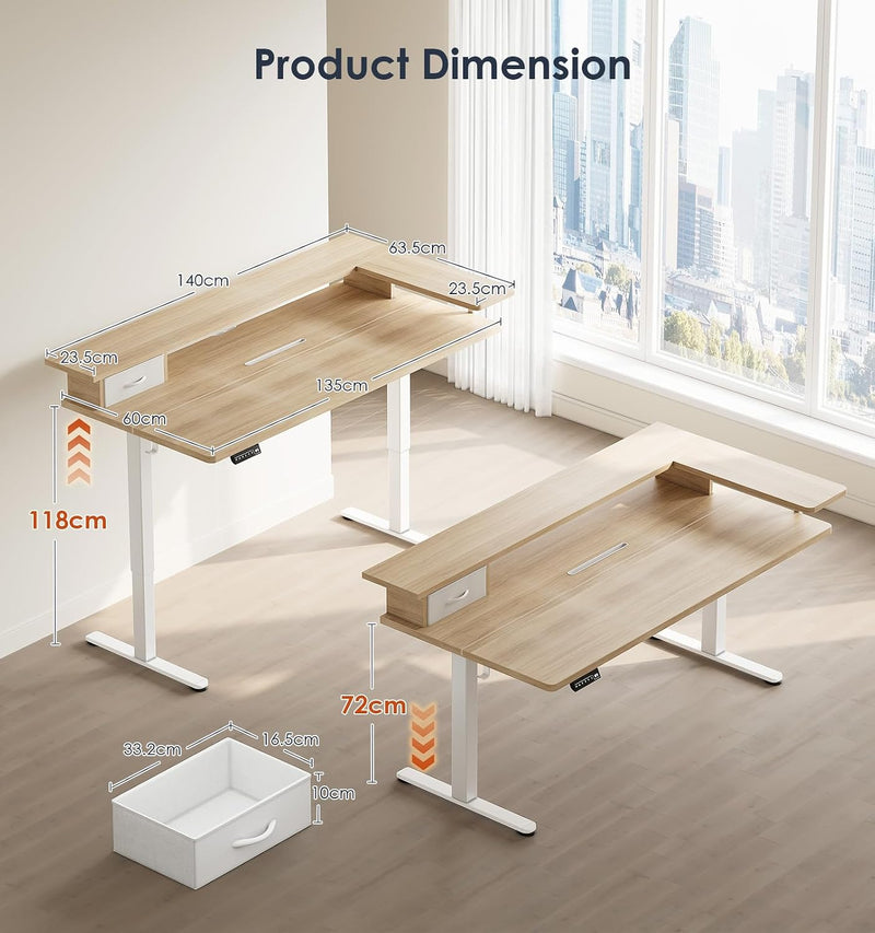 Standing Desk with Drawers Monitor Stand USB Port