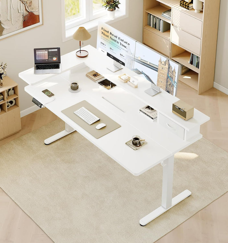Standing Desk with Drawers Monitor Stand USB Port