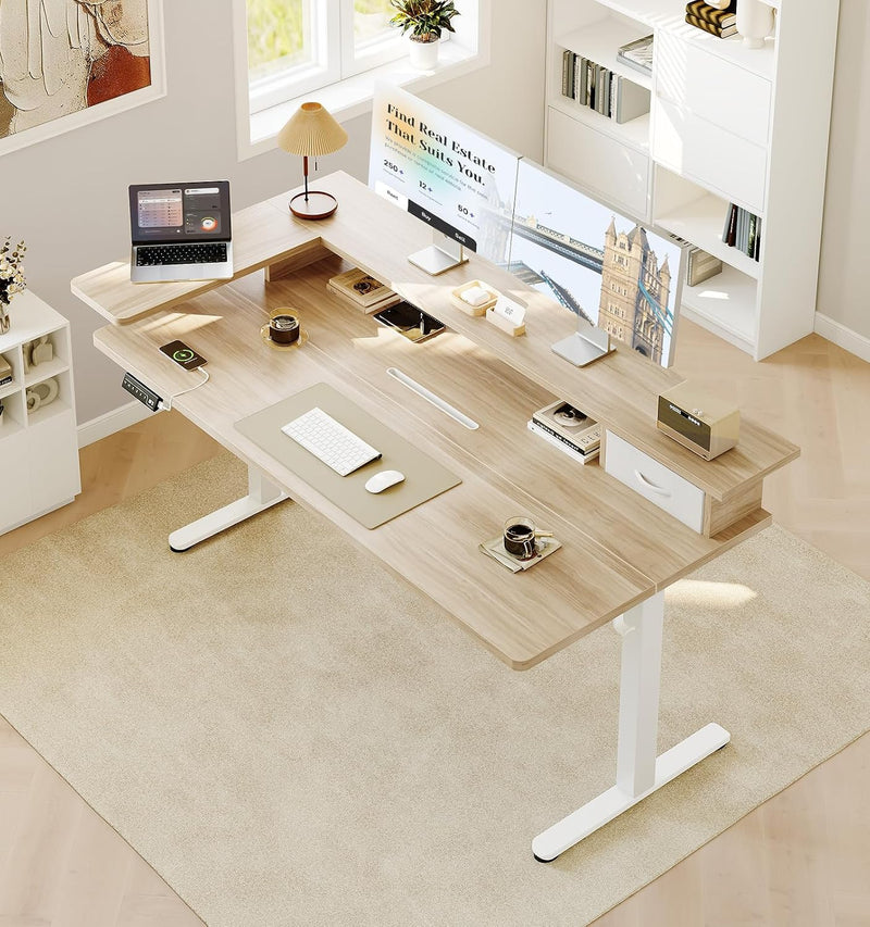 Standing Desk with Drawers Monitor Stand USB Port