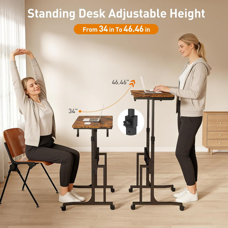 Standing Desk with Wheels 34 Inch Height Adjustable