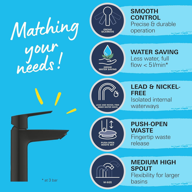 Start Smooth Body Basin Mixer Tap with Push-Open