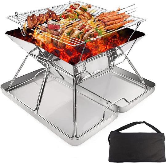 Steel Fire Pit Foldable Bbq Grill Rack Portable