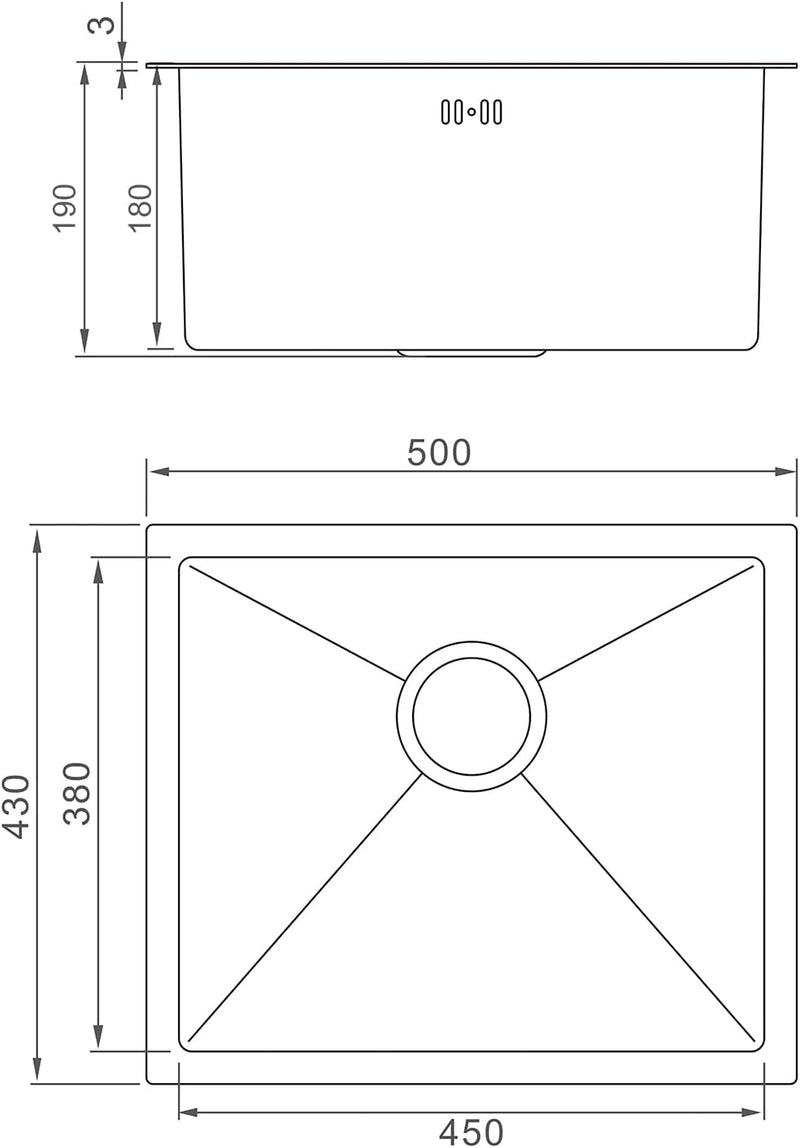 Steel Kitchen Sink 50 X 43CM Undermount Drop