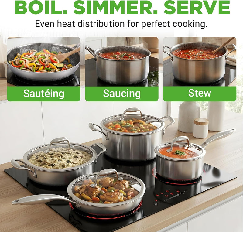 Steel Pan Set 7-Piece Frying Saucepan Non Stick