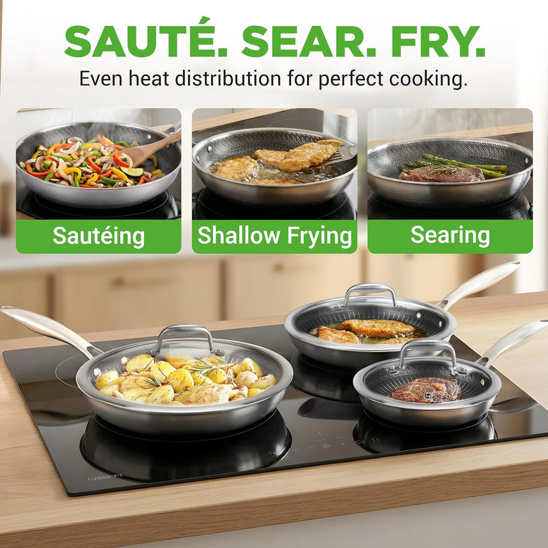 Steel Pan Set 7-Piece Frying Saucepan Non Stick