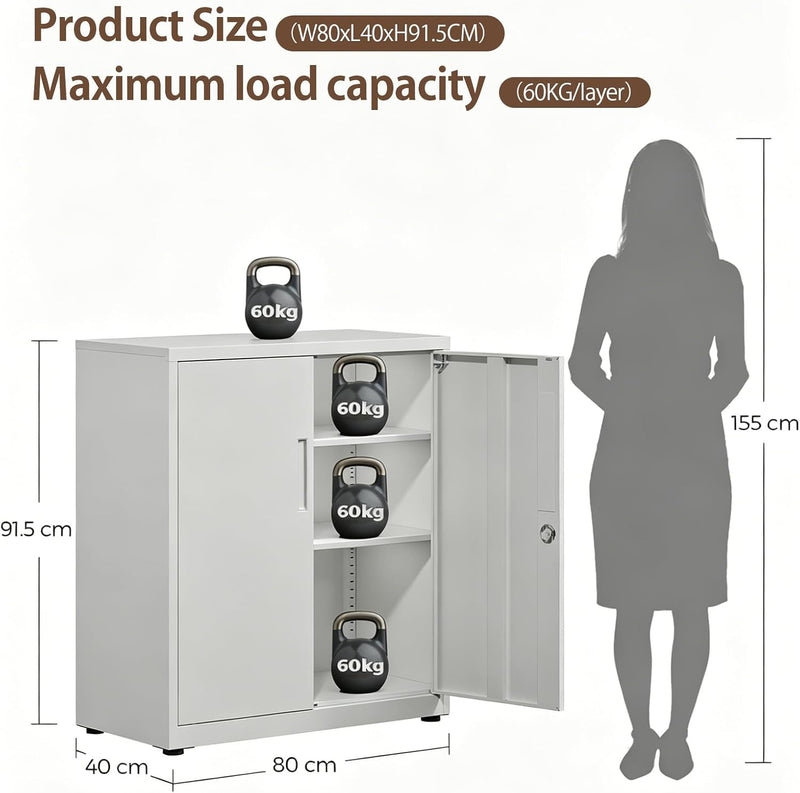 Steel Storage Cabinet 3-Tier Lockable with Adjustable Shelves