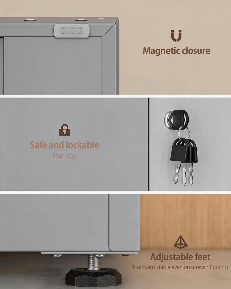 Steel Storage Cabinet 3-Tier Lockable with Adjustable Shelves