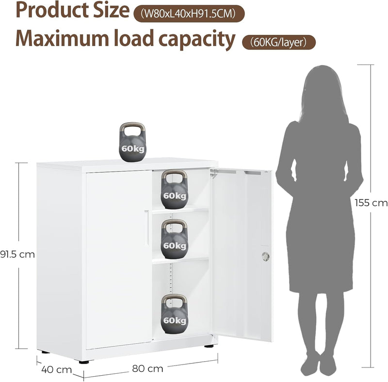 Steel Storage Cabinet 3-Tier Lockable with Adjustable Shelves