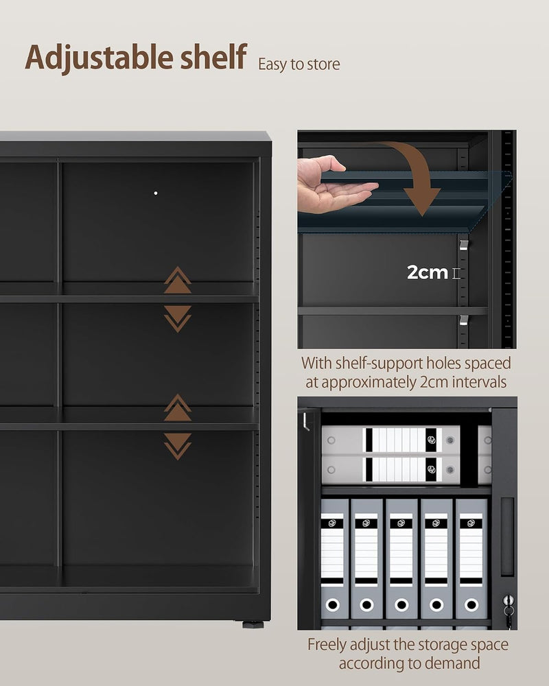 Steel Storage Cabinet 3-Tier Lockable with Adjustable Shelves